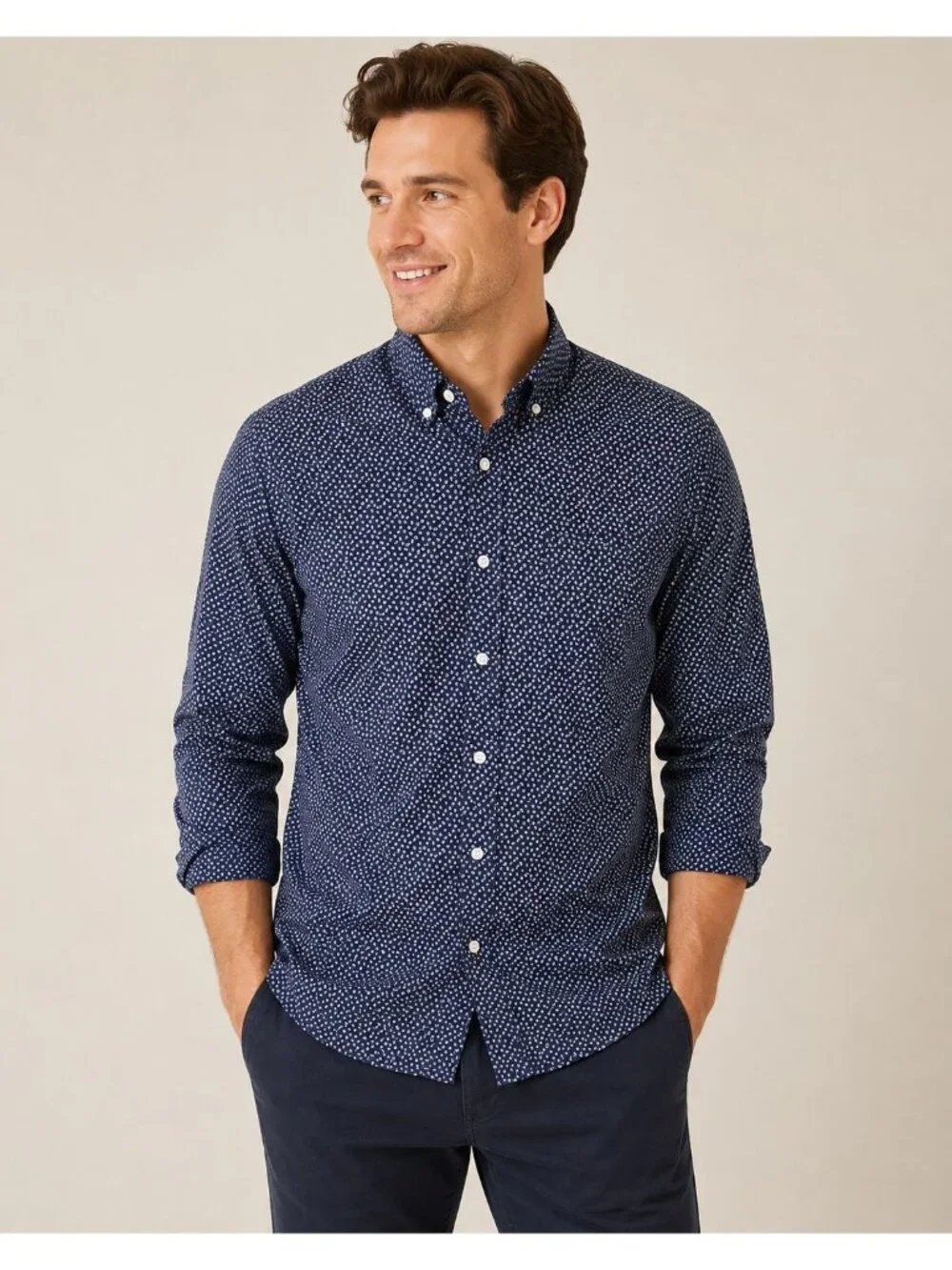 Banana Republic Slim Fit Navy Floral Shirt Men's Business Casual L